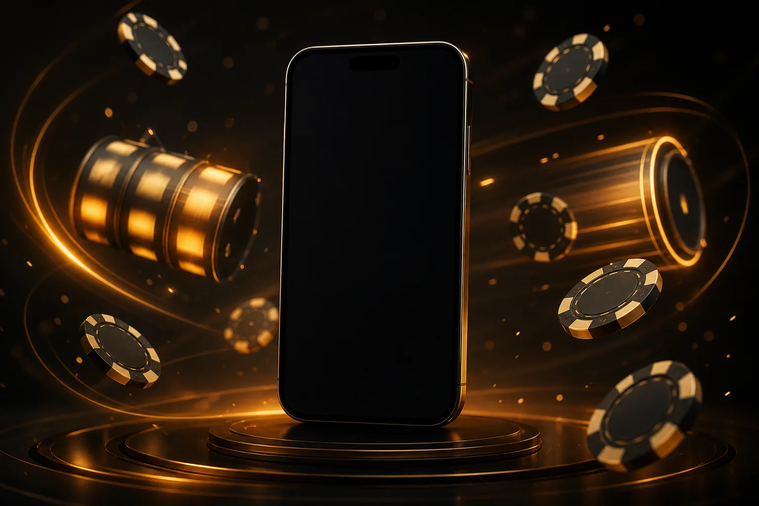 Blank smartphone with chips and glowing reel accents