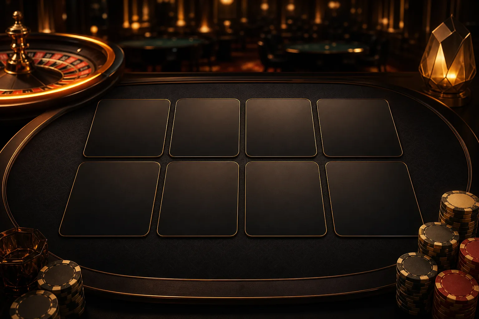 Blank casino game tiles with roulette and chip accents