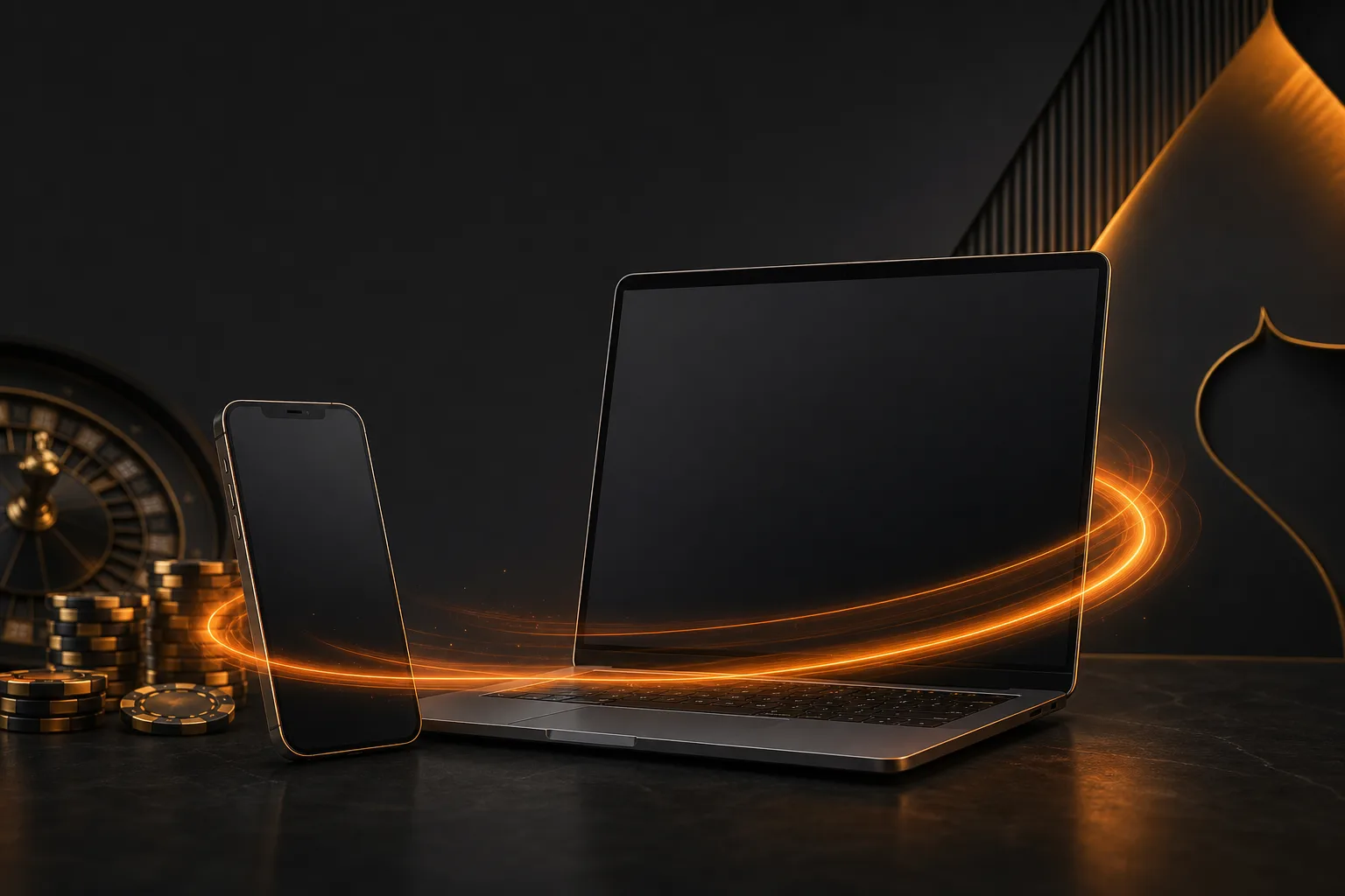Laptop and smartphone prepared for casino account registration