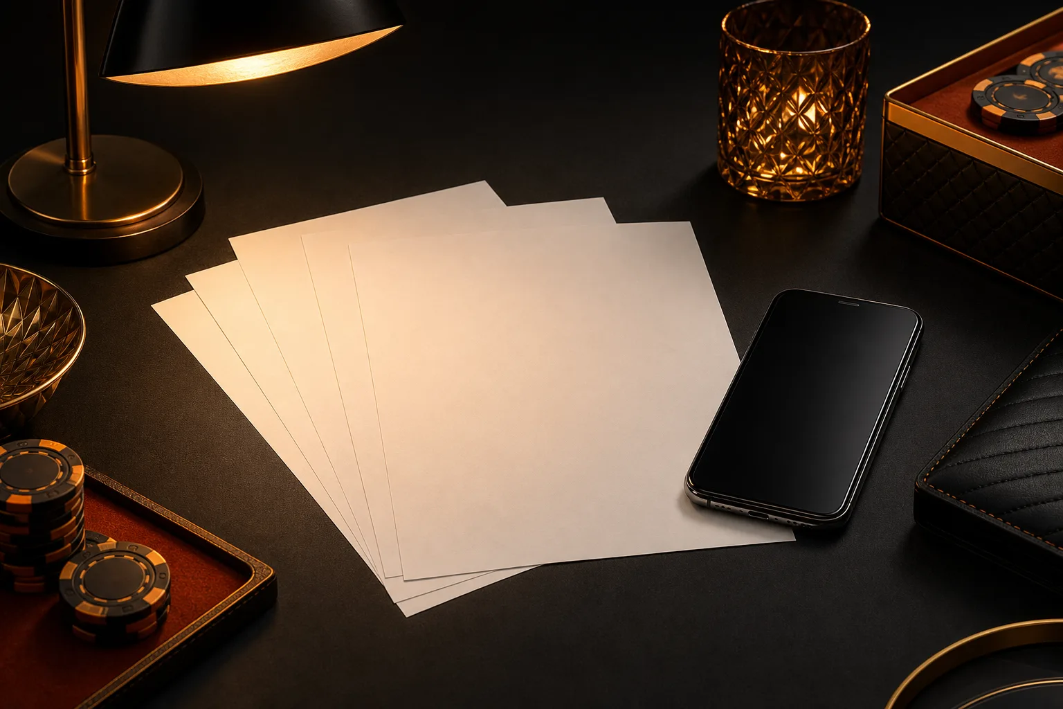 Blank account documents and smartphone for verification preparation