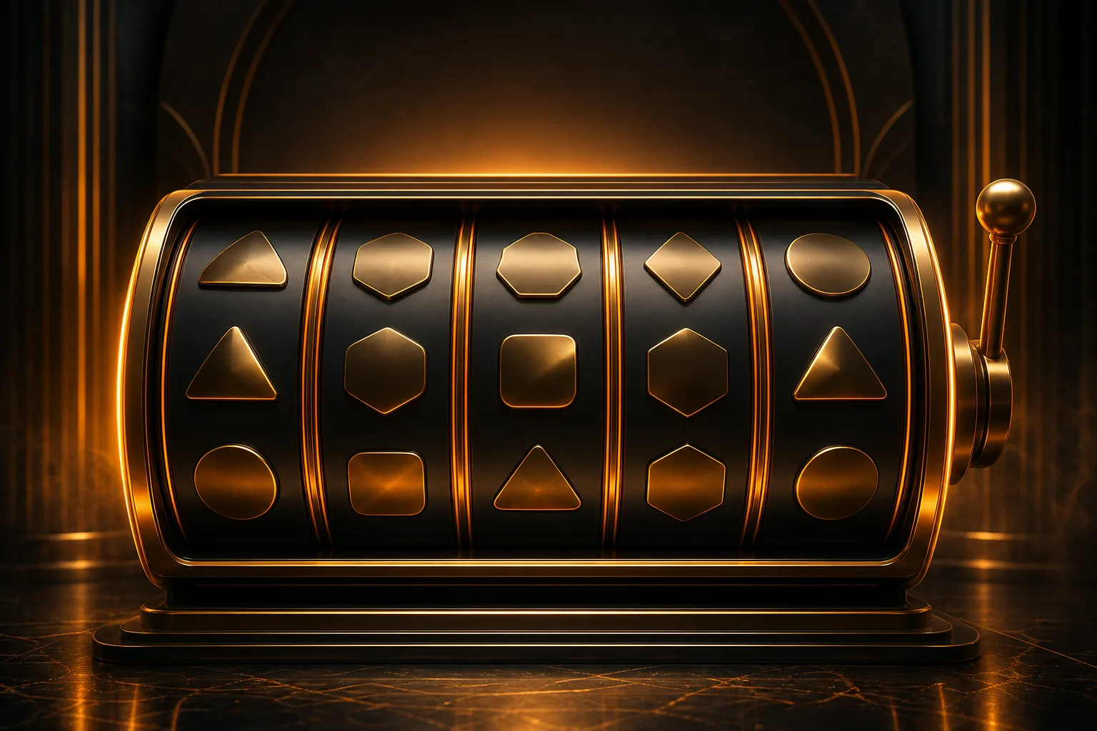 Abstract slot reels with warm orange and gold casino lighting