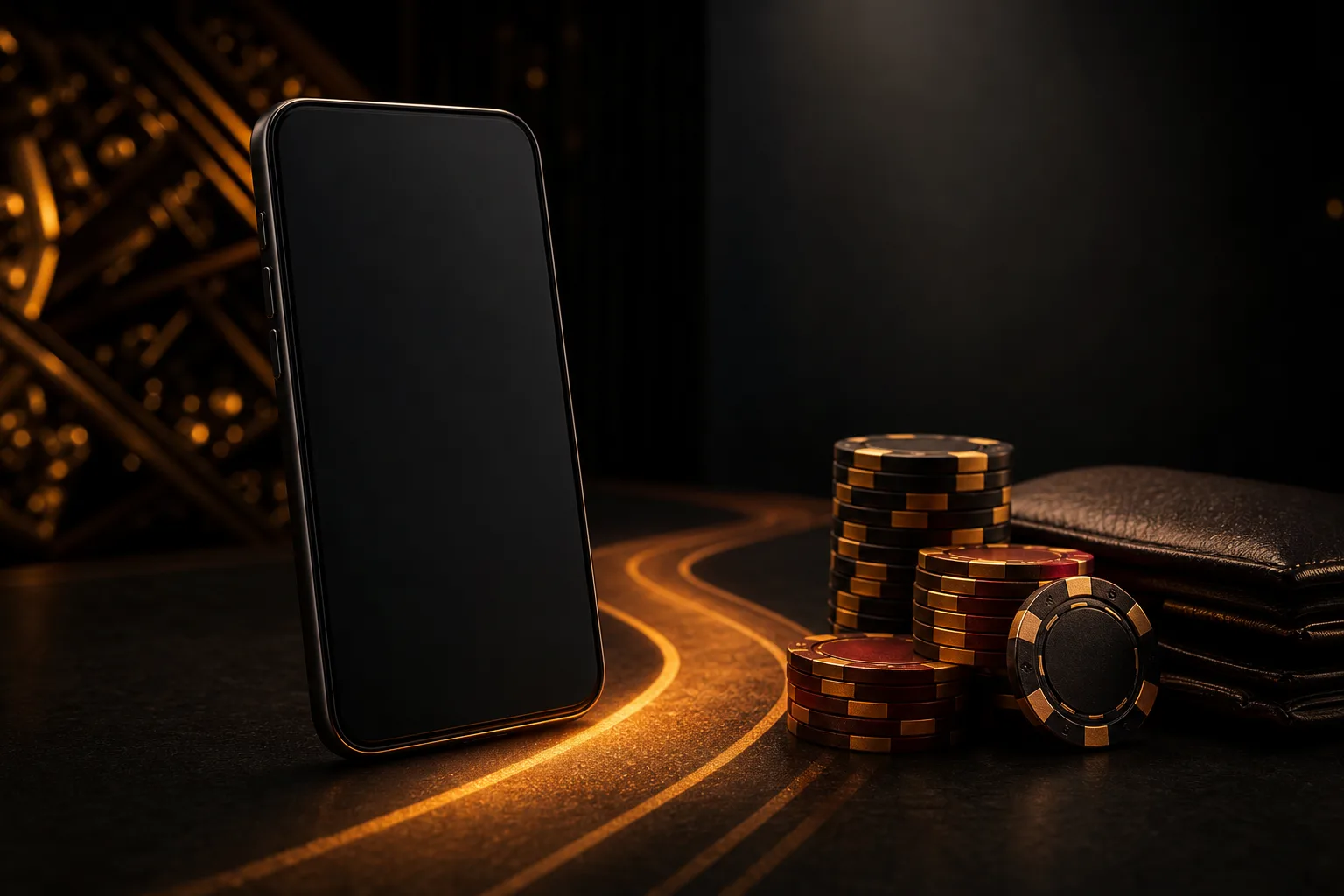 Blank smartphone and chips illustrating an account withdrawal route